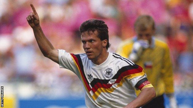 Matthaus celebrates scoring in the 1986 World Cup quarter-final