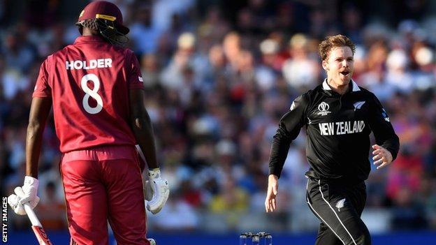 West Indies' Jason Holder and New Zealand's Lockie Ferguson
