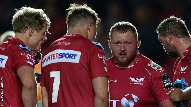 Samson Lee makes a point during Scarlets' win over Dragons