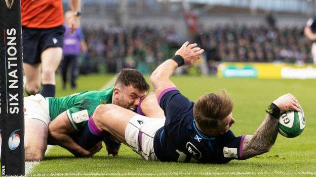 Scotland full-back Stuart Hogg is held up against Ireland