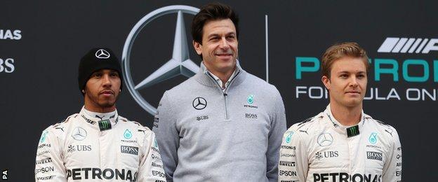 Lewis Hamilton, Toto Wolff and Nico Rosberg