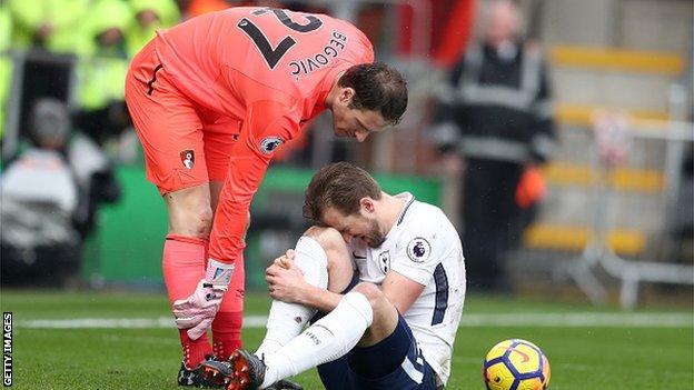 Harry Kane is down injured against Bournemouth