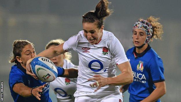 England's Emily Scarrett against Italy