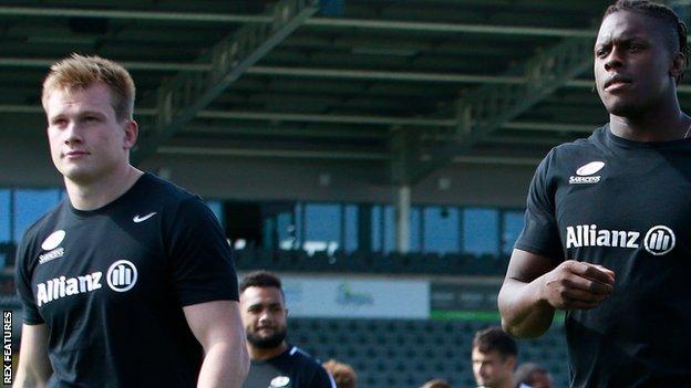 Nick Tompkins and Maro Itoje with Saracens