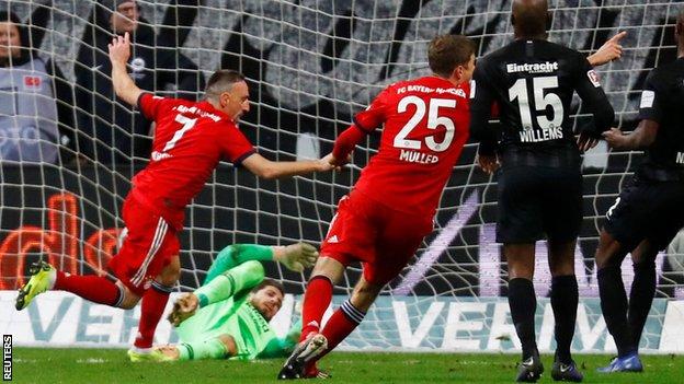 Franck Ribery celebrates scoring for Bayern Munich