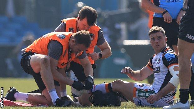 Leicester lost their influential England fly-half George Ford to a lower leg injury after half an hour