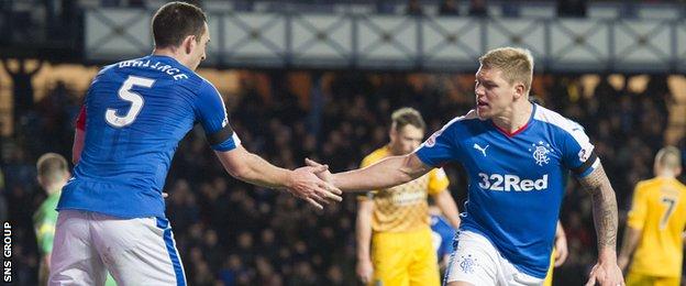 Rangers' Martyn Waghorn (right) celebrates his goal with team-mate Lee Wallace