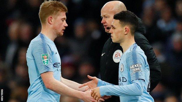 Kevin de Bruyne was replaced by Phil Foden against Burton Albion