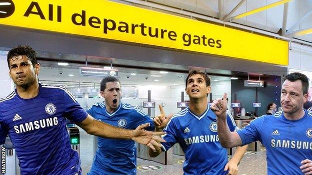 Chelsea players near the departure gate