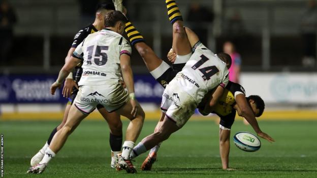 Luke Morgan tackle on Rio Dyer