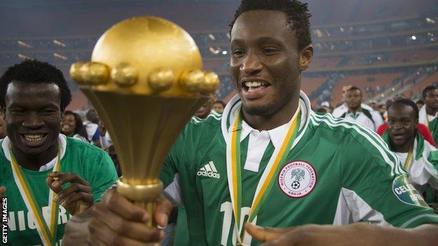John Mikel Obi with the Africa Cup of Nations trophy