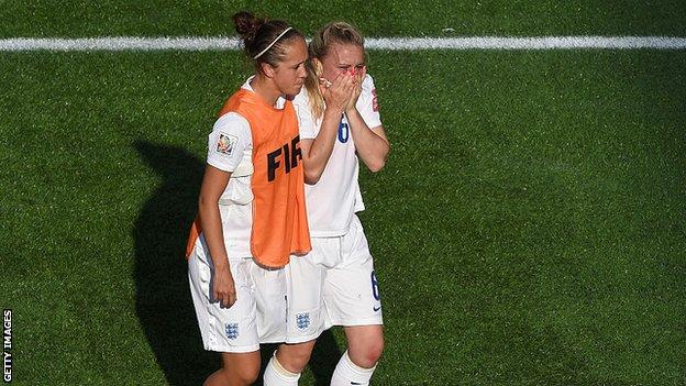 Laura Bassett is consoled after scoring an own goal in 2015