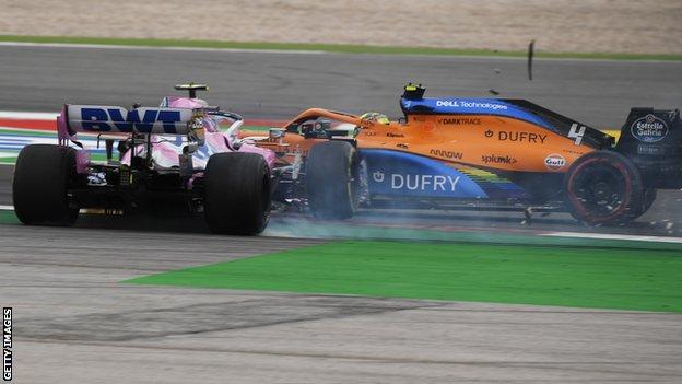 Lando Norris and Lance Stroll crash