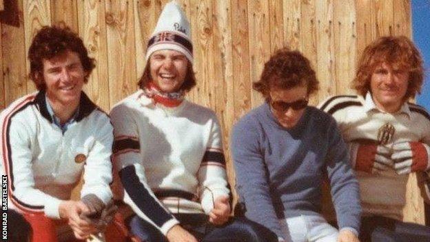 Stuart Fitzsimmons (far left) with fellow skiers