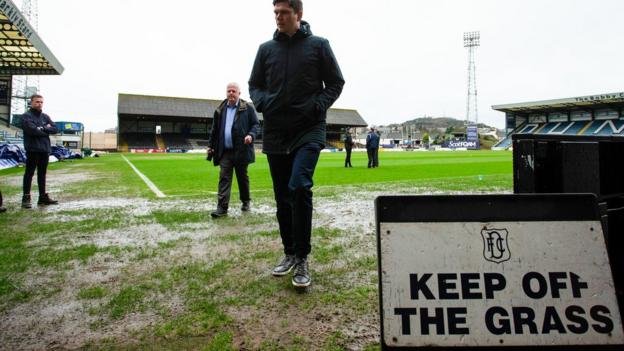 Dens Park's waterlogged pitch