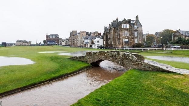 The 18th hole at The Old Course in St Andrews was waterlogged