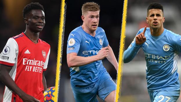 Bukayo Saka, Kevin de Bruyne, Joao Cancelo