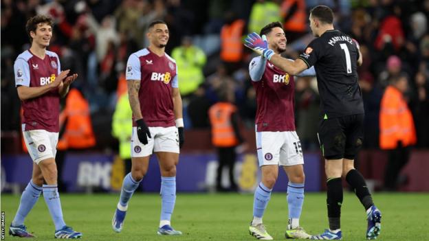 Aston Villa players celebrate