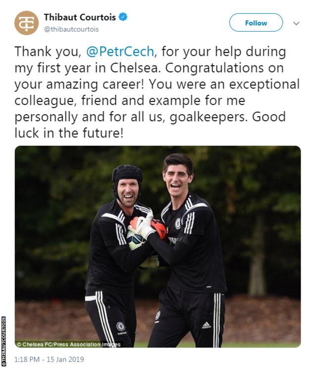 Thibaut Courtois tweet on Petr Cech