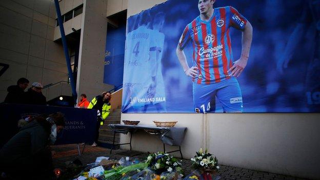 Tributes to Emiliano Sala outside Caen's Stadium