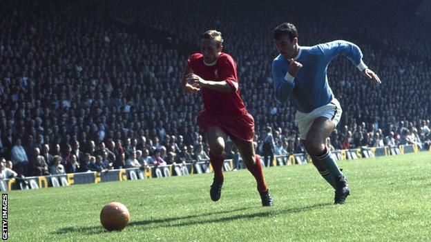 Glyn Pardoe playing against Liverpool at Anfield in 1968