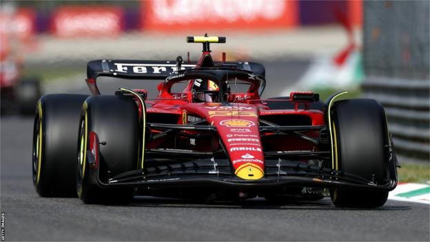 Carlos Sainz drives his Ferrari during Italian Grand Prix practice