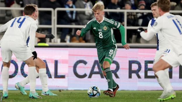 Ross McCausland in action for Northern Ireland against Finland