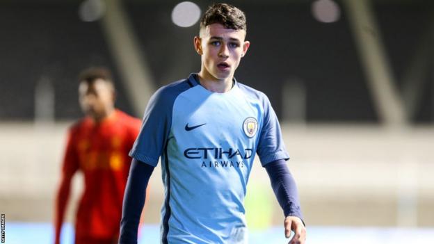 Phil Foden playing for Manchester City Academy against Liverpool