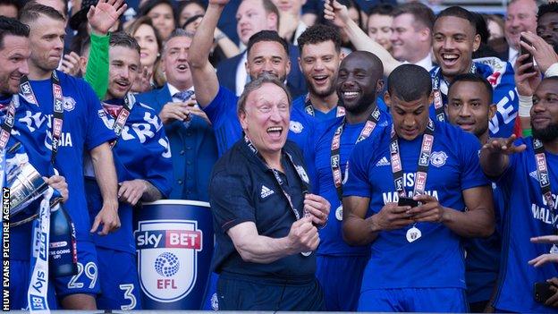 Cardiff City celebrate promotion
