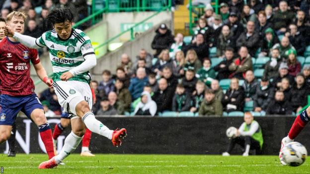 Reo Hatate scores for Celtic against Kilmarnock
