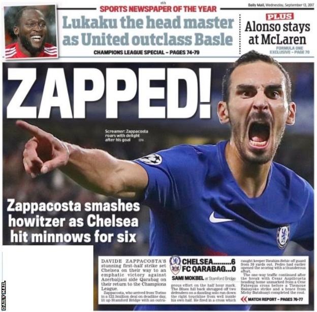 The Daily Mail lead with Blues debutant Davide Zappacosta