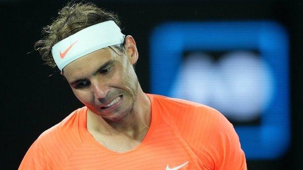 Rafael Nadal grimaces in his Australian Open match against Stefanos Tsitsipas