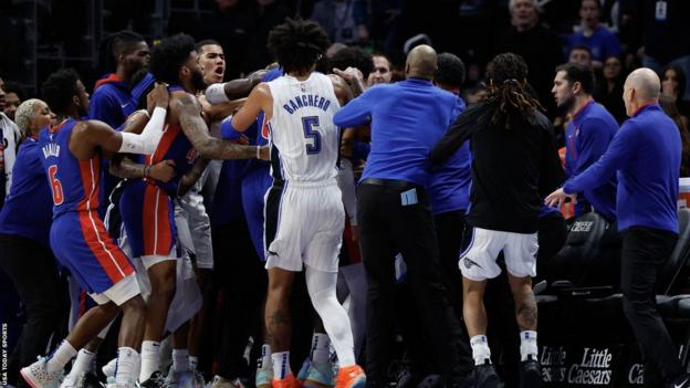 Scuffle between Orlando Magic and Detroit Pistons