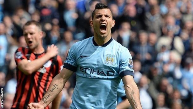 Manchester City's Sergio Aguero celebrates scoring in 2015