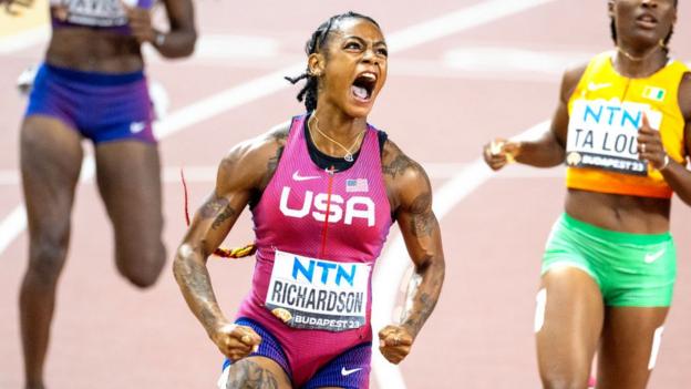 Sha'Carri Richardson celebrates winning satellite   100m gold