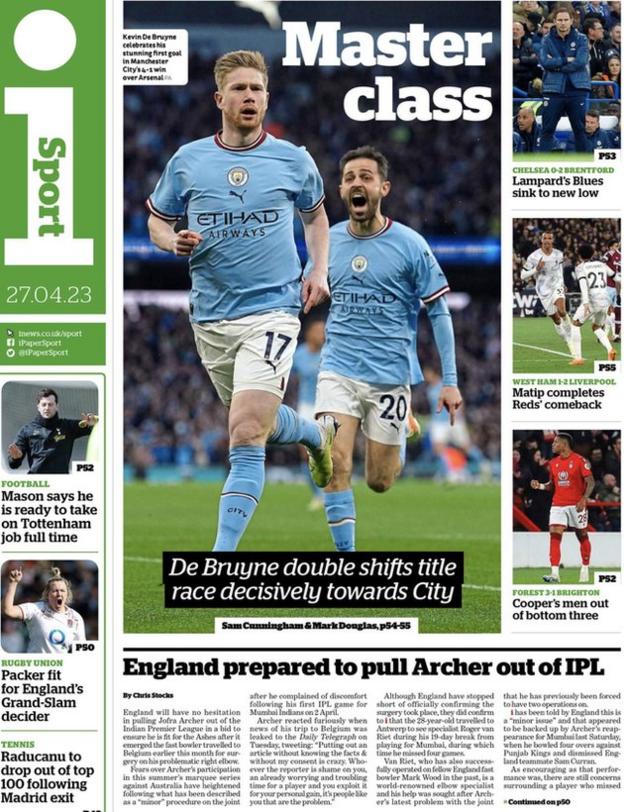 Thursday's back pages BBC Sport