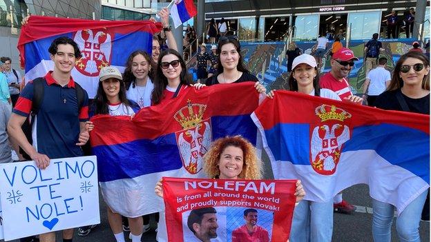 Novak Djokovic fans outside the Rod Laver Arena before the Serb's exhibition match against Nick Kyrgios