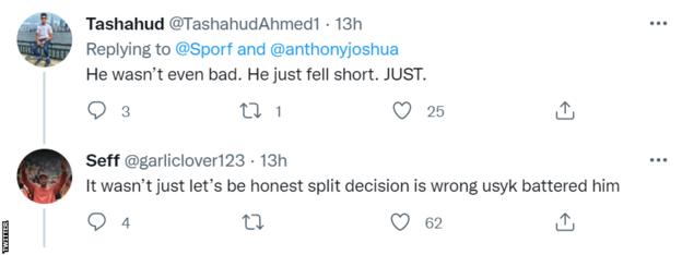 Twitter post on Anthony Joshua loss