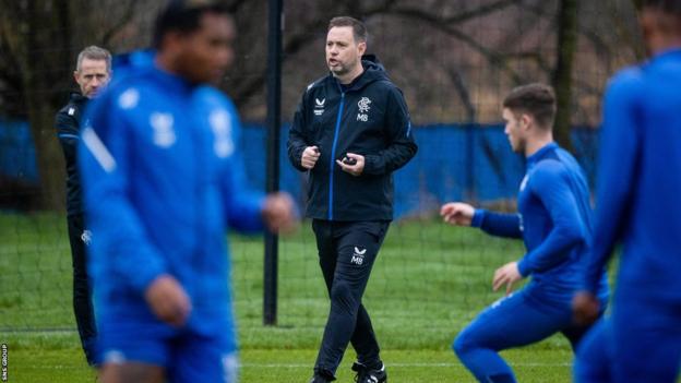 Michael Beale takes Rangers training at their Auchenhowie base