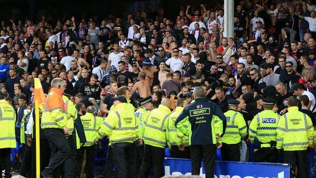 Crowd disturbance at Everton's game against Hajduk Split