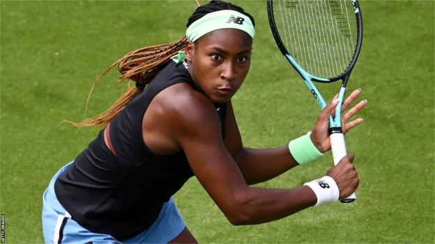 Coco Gauff makes a volley