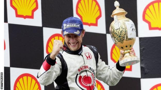 Jenson Button at the Hungarian GP in 2006 with his trophy
