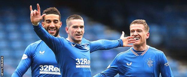 Ryan Kent celebrates a goal for Rangers against St Mirren