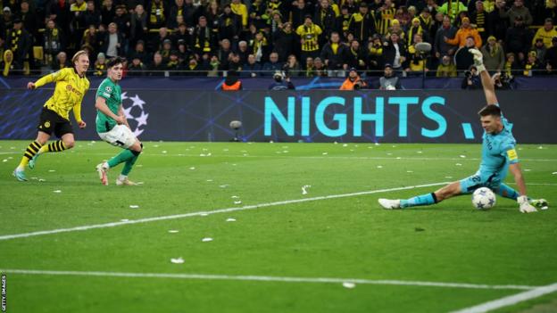 Julian Brandt scores for Borussia Dortmund against Newcastle United in the Uefa Champions League
