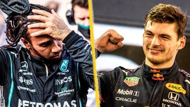 Lewis Hamilton en Max Verstappen bij de Grand Prix van Abu Dhabi.