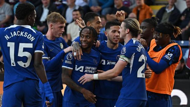  Raheem Sterling celebrates scoring towards Burnley in the Premier League