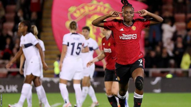 Substitute Melvine Malard equalizes for Manchester United in the second half of the first leg against PSG