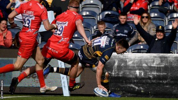Cardiff Blues-bound Josh Adams' hat-trick against Sale was only the second by a Worcester player in the Premiership