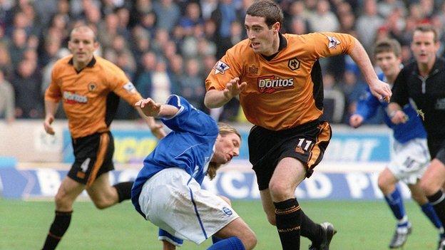 Mark Kennedy leaves Birmingham's Robbie Savage for dead in Wolves' Premier League derby with Blues at Molineux in November 2003