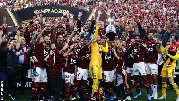 Flamengo celebrate winning the Copa Libertadores in 2019